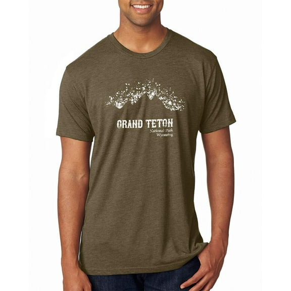 National Parks Grand Teton Mountain Splatter Mens Soft T Shirt Heather Brown X-LG