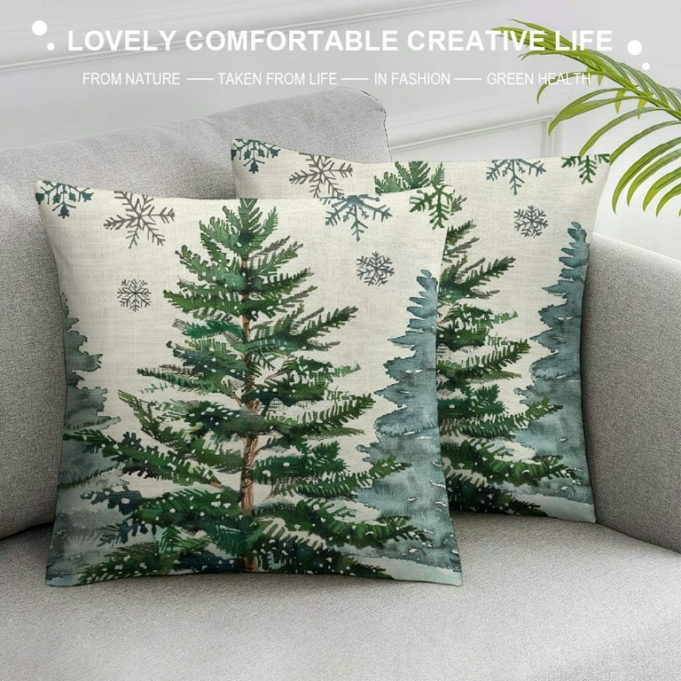 PHYHOO Christmas Trees Throw Pillow Cover, Winter Holiday Cushion