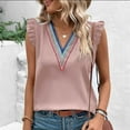 thumbnail image 2 of XFLWAM Womens Contrast Lace V Neck Tank Tops Ruffle Sleeve Summer Blouse Casual Sleeveless Loose Fit Vest Shirts, 2 of 9