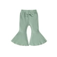 thumbnail image 2 of Musuos Kids Girl Flare Pants 12 18 24M 3 4T Solid Color Ribbed Elastic Bell Bottoms Trousers Bow Ruffle Pants for Toddler Baby, 2 of 9