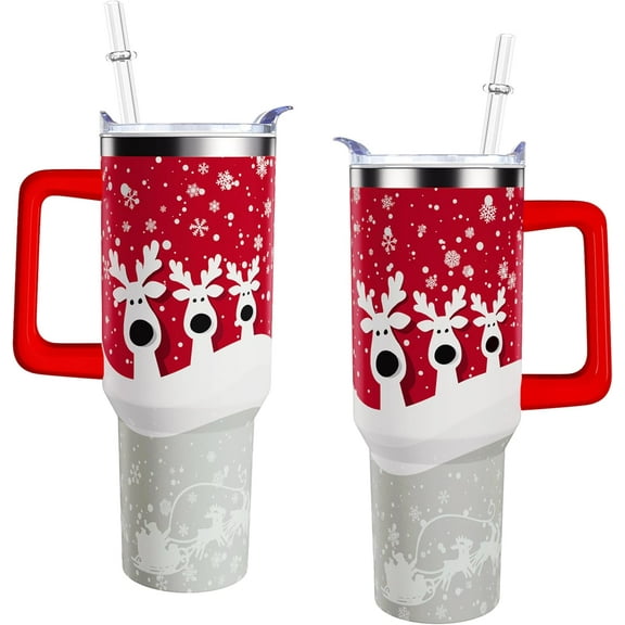 40 oz Merry Christmas Tumbler with Handle and Straw 40oz Stainless Steel Christmas Coffee Mugs Cup Last Minute Christmas Gift Ideas