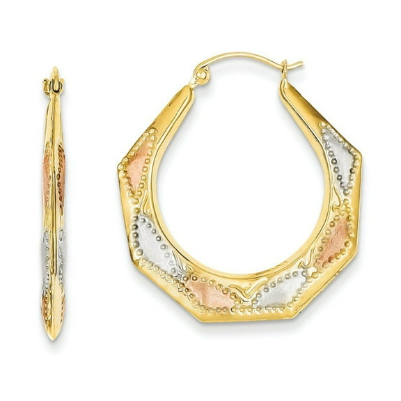 Primal Gold 14 Karat Yellow Gold and White and Rose Rhodium-plated Hollow Hoop Earrings