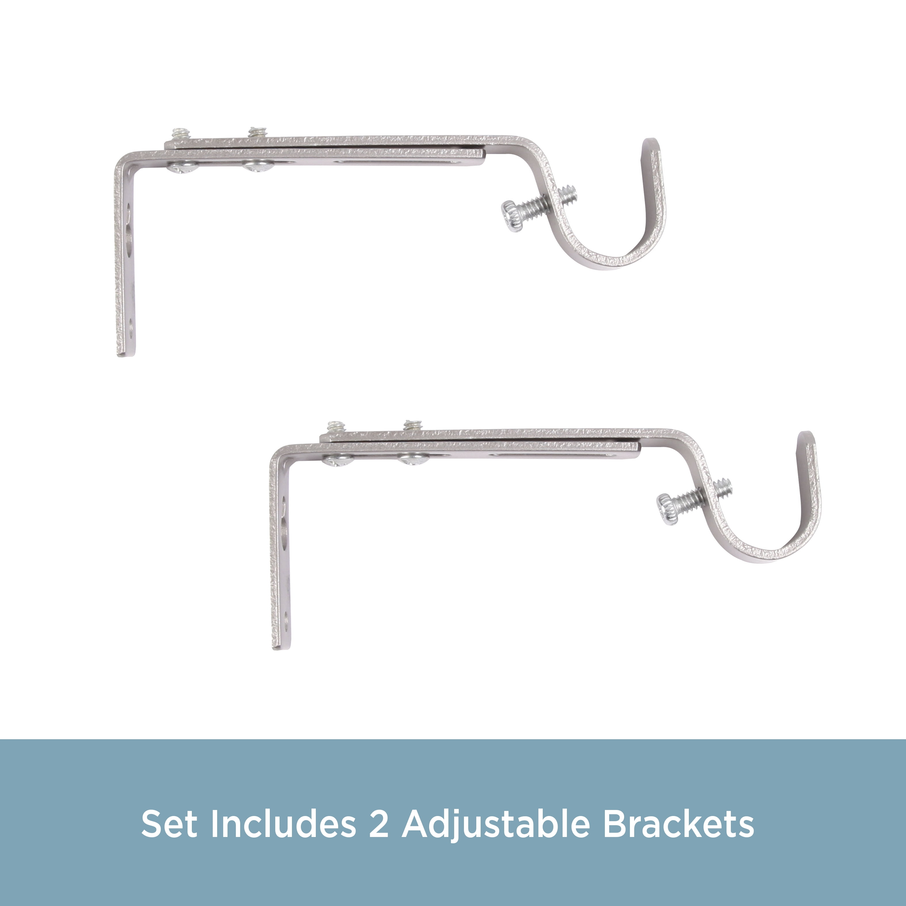 Kenney 3/4" Adjustable 4.5-6.125" Curtain Rod Mounting Brackets, Set of 2, Polished Pewter