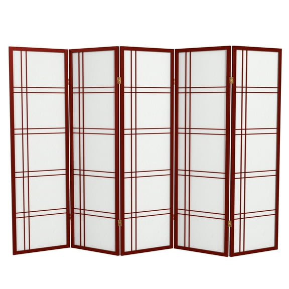 Red Lantern 5 ft. Tall Double Cross Shoji Screen - Rosewood - 5 Panels