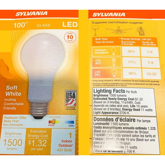 Sylvania LED A21 Soft White 100 watt equivalent Glass LED Light Bulb