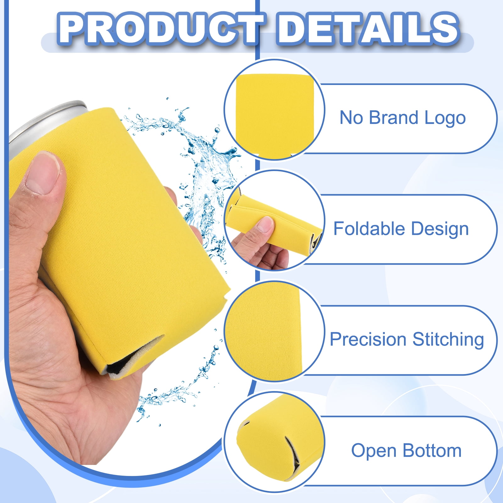 Uxcell 20Pcs Beer Can Coolers Covers, Neoprene Blank Drink Cooler Sleeves Collapsible Insulated Reusable Soda Cover for 10oz Bottles Seltzer DIY Weddings Beach Picnic Party, Yellow
