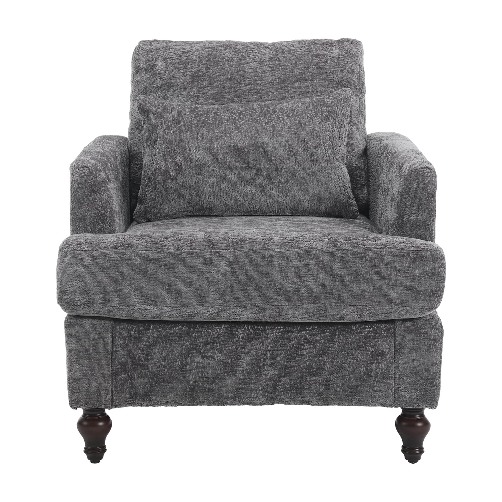 MAYEERTY Wood Frame Armchair, Modern Accent Chair Lounge Chair Tufted Club Chair, Mid Century Modern Arm Chairs with Studded, Solid Wood Frame, for Bedroom, Reading (Gray Chenille)