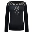 thumbnail image 4 of Blusa de manga larga informal con estampado de amor hueco de encaje con cuello redondo para mujer Pompotops  gfhjh17395, 4 of 4