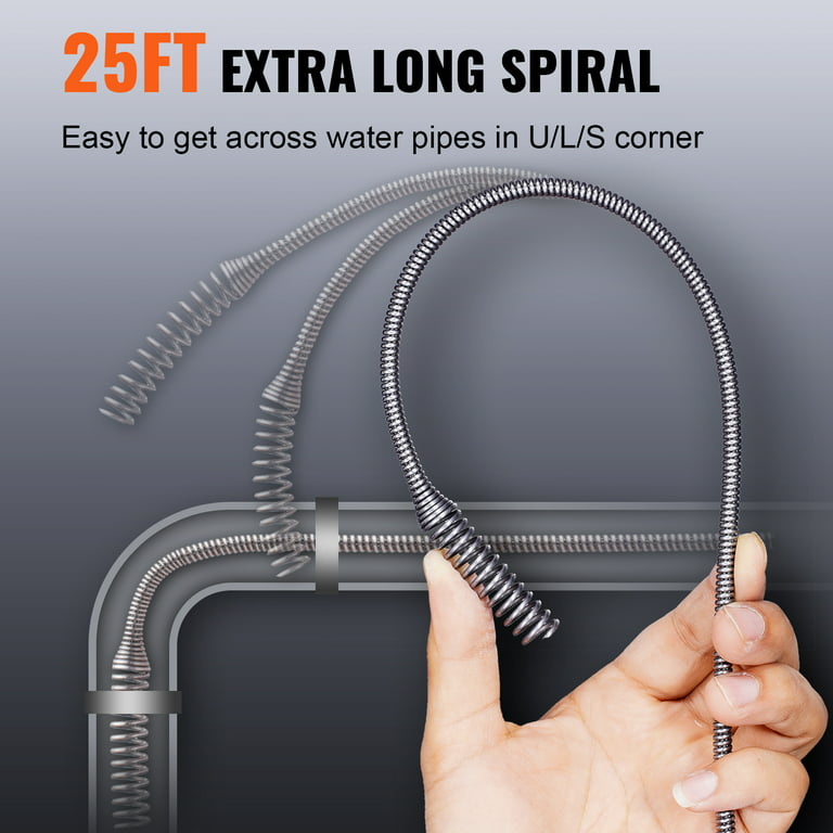 1/4 in. x 25 ft. Drill and Manual Drum Auger with Steel Plumbing Drain  Snake Drain Cleaning Cable to Remove Drain Clogs