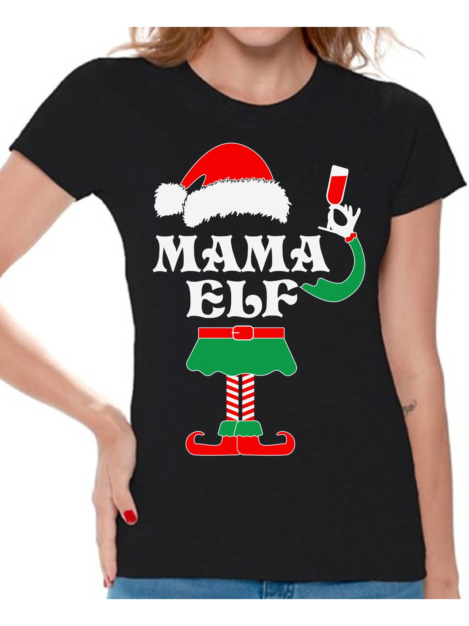 Novelty Funny X-mas Day Red Loose Fit T Shirt ELF Family Christmas T-Shirts 