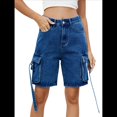 thumbnail image 2 of Bermudas Holgadas Y2K para Mujer con Múltiples Bolsillos, Pierna , Hasta la Rodilla, Pantalones Cortos Vaqueros, Ropa de Calle. Azul Oscuro L, 2 of 9