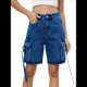 thumbnail image 2 of Bermudas Holgadas Y2K para Mujer con Múltiples Bolsillos, Pierna , Hasta la Rodilla, Pantalones Cortos Vaqueros, Ropa de Calle. Azul Oscuro L, 2 of 9