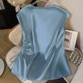 thumbnail image 4 of dazeni Women Smooth Silk Satin Tank Tops Fitted Dressy V Neck Camisole Sleeveless Blouses Shirts witth Drawstring Casual Summer Tank Blue Medium, 4 of 6