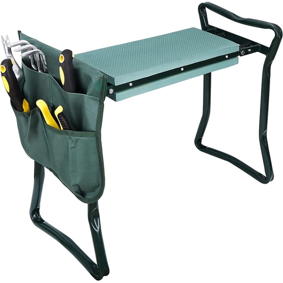 Folding Garden Kneeler Bench, Heavy Duty Garden Stool Kneeling Pad, Bench Seat for Kneeling to Prevent Knee Pain, Lightweight Portable Gardening Supplies with Extra Tool Pouches