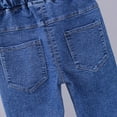 thumbnail image 3 of Little Girls Jeans Loose Strawberry Embroidered Elastic Waist Denim Pants Pull-On Toddler Fall Casual Trousers, Blue4-5 Years, 3 of 7