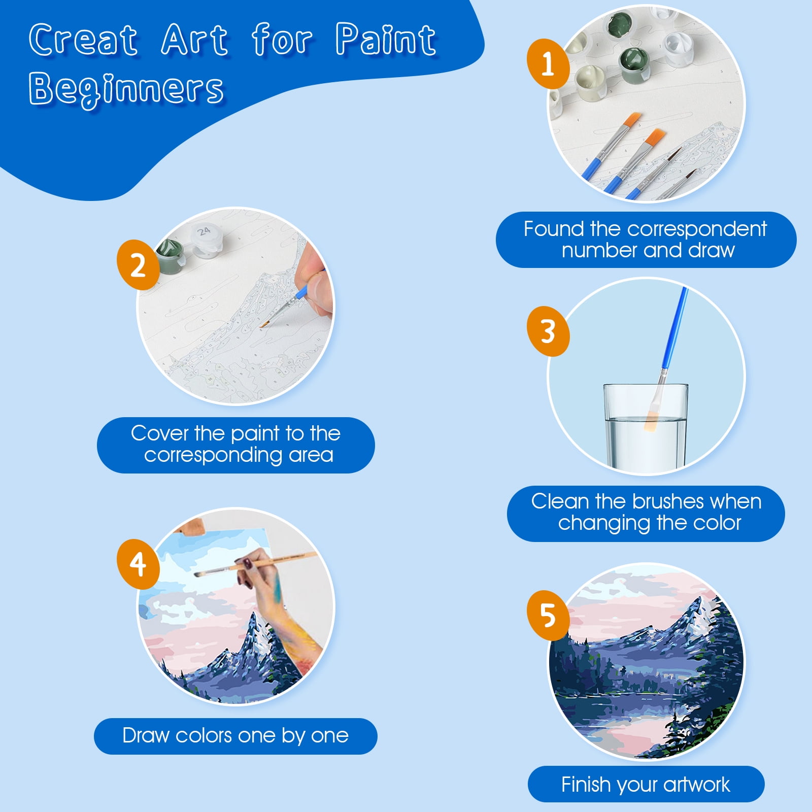 Ninonly 4 Pack Paint by Numbers Kit for Adults Framed Canvas, Art Supplies for Adults Beginners with Easel, Brushes, Acrylic Paint Set, 9 * 12 Inch