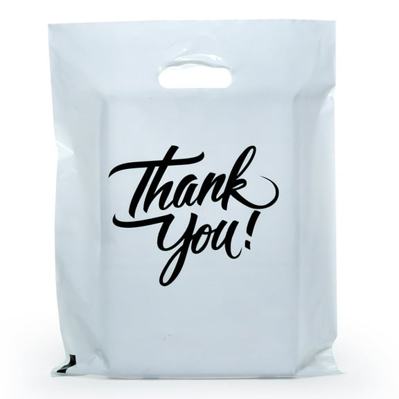 Infinite Pack 100 Thank You Merchandise Bags Shopping Bags Reusable Plastic Bags 9X12 White