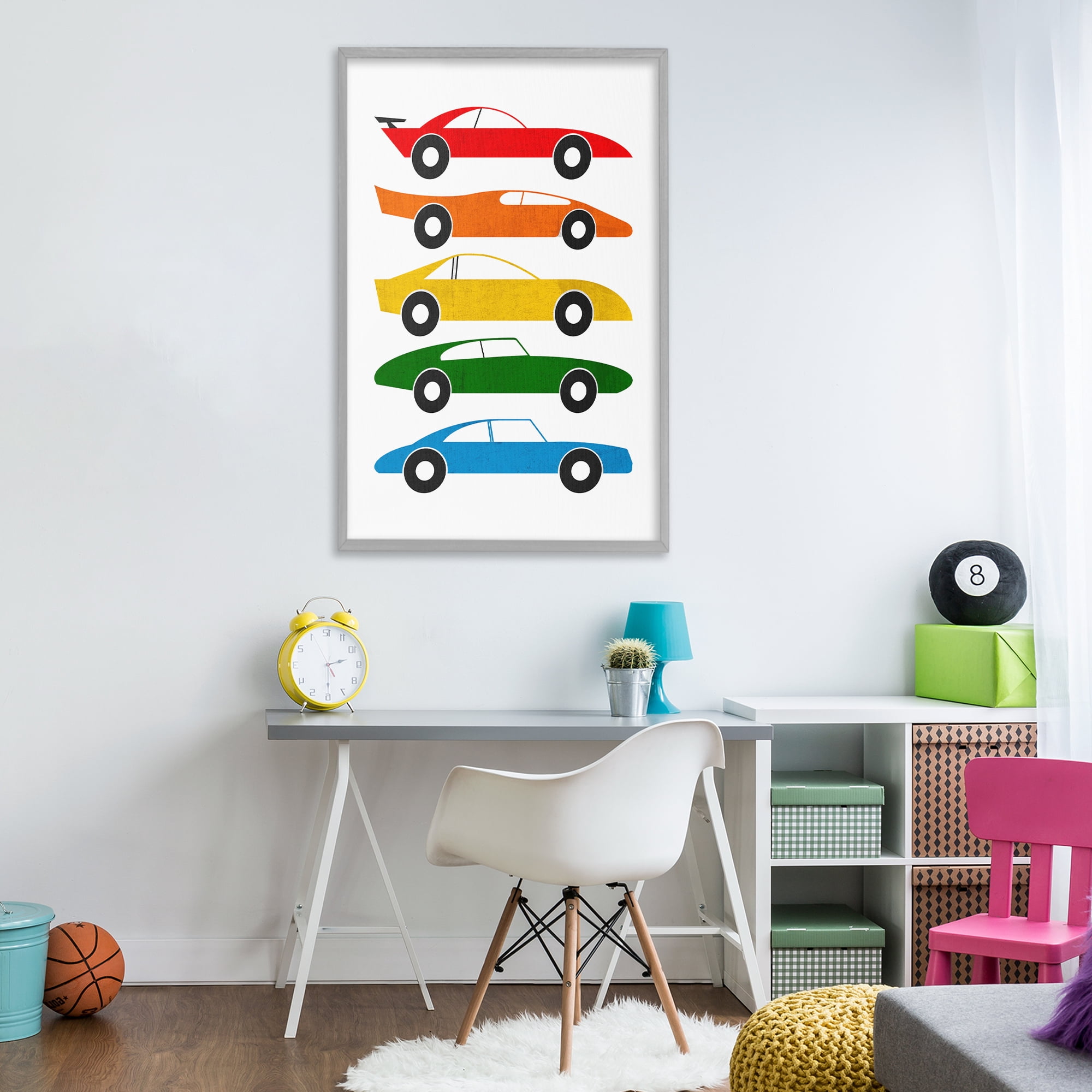 Stupell Industries Colorful Midcentury Cars Gray Framed Giclee Art, design by Tom Quartermaine