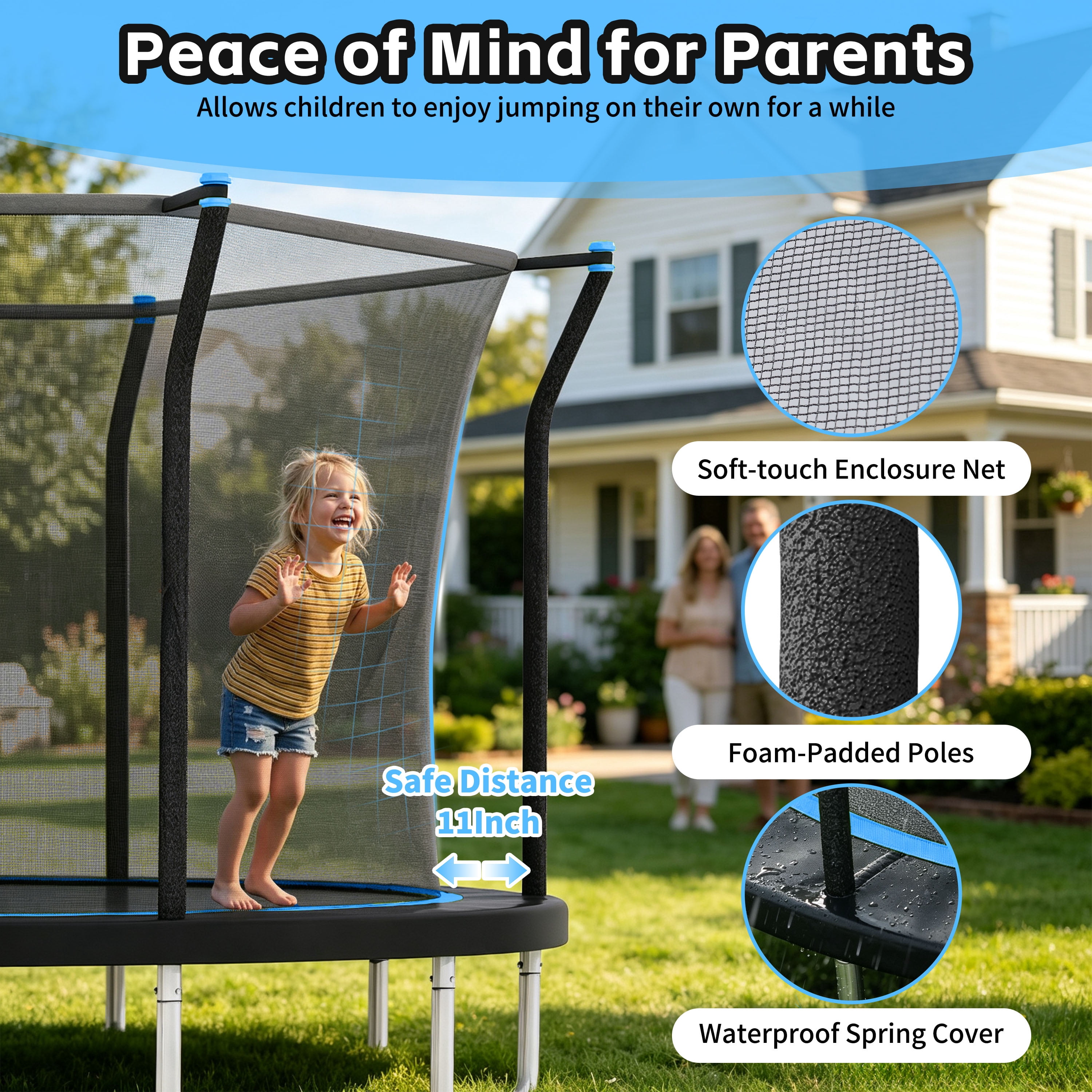 EUROCO 14FT Outdoor Trampoline for Kids and Adults with Safety Enclosure and Ladder, 1200LBS Capacity Round Backyard Bouncer for Birthday Gift