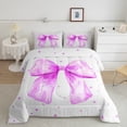 thumbnail image 3 of Feelyou Cute Princess Ribbon Queen Comforter Set for Teens, Purple Watercoor Bow Bedding Sets, Kawaii Stars Print Reversible Bedding Comforter Set, Super Cozy Room Decor, 3pcs, 3 of 9