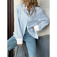 thumbnail image 2 of Womens Striped Button Down Shirt Casual Long Sleeve Blouse Top Blue XL, 2 of 8