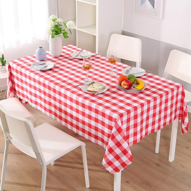 Mantel Rectangular Lona de Cuadros Antimanchas Tejido Vichy para Comedor Restaurante, Rojo (140*200cm)