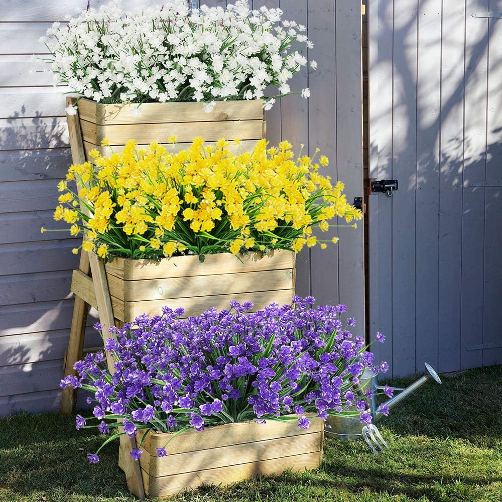 ZOELNIC 20 Bundles Artificial Fake Flowers, Plastic Flowers for Outdoors Decoration, UV Resistant Faux Flowers Shrubs, Artificial Plants for Indoor Outside Garden Home Wedding Farmhouse, Yellow