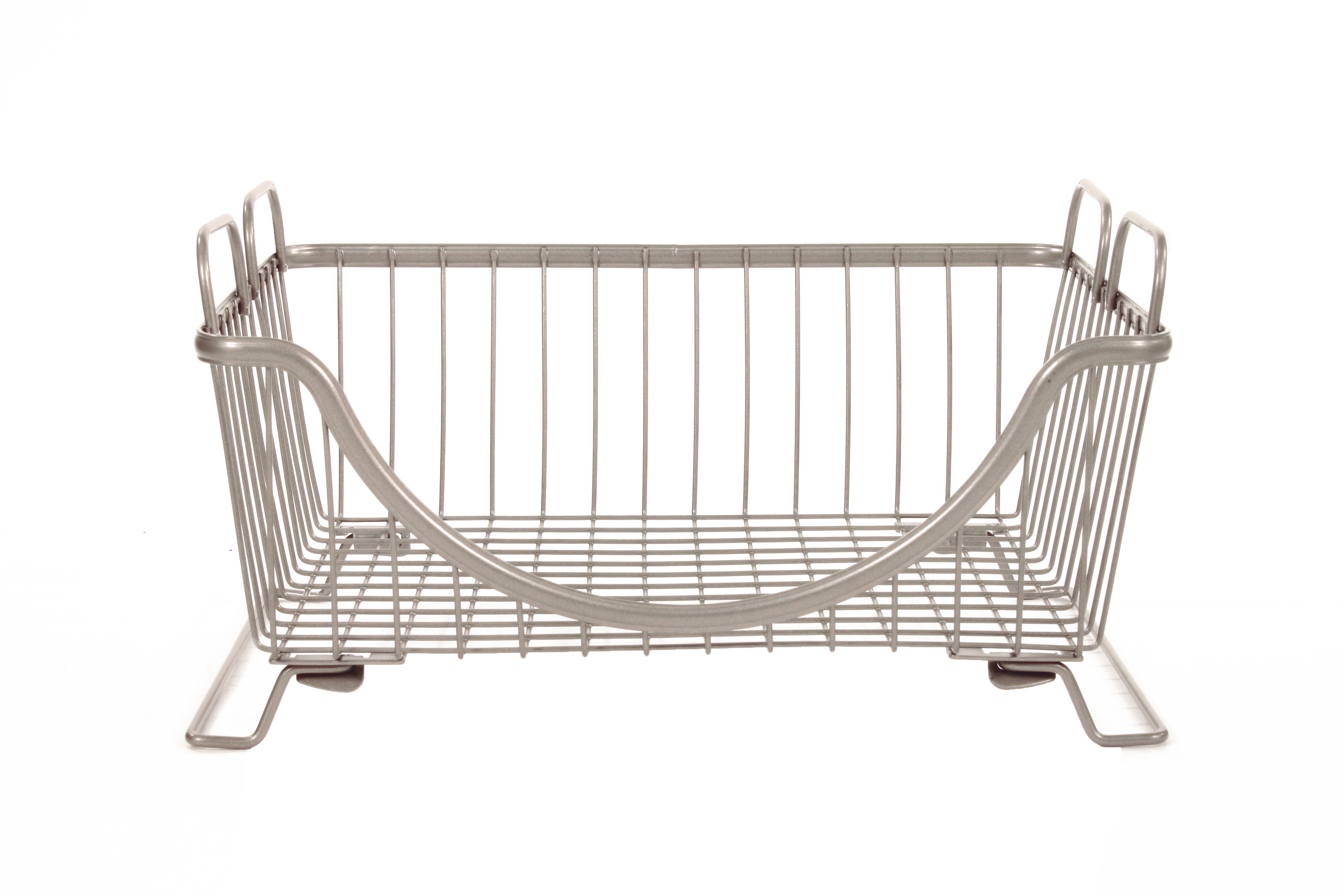 Spectrum Diversified Ashley Steel Stackable Wire Basket with Raised Feet and Looped Handles, Modular Stacking Bin System for Kitchen Countertop and Desk Organization, Medium, Satin Nickel