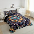 thumbnail image 4 of Manfei Orange Blue Damask Queen Comforter Set for Adult, Bohemian Flower Floral Bedding Sets, Hippie Mandala Style Reversible Bedding Comforter Set, Lightweight Room Decor, 3-Piece, 4 of 9