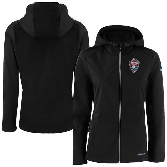 Women's-Cutter & Buck Black Colorado Rapids Evoke Eco Softshell Recycled Full-Zip Jacket