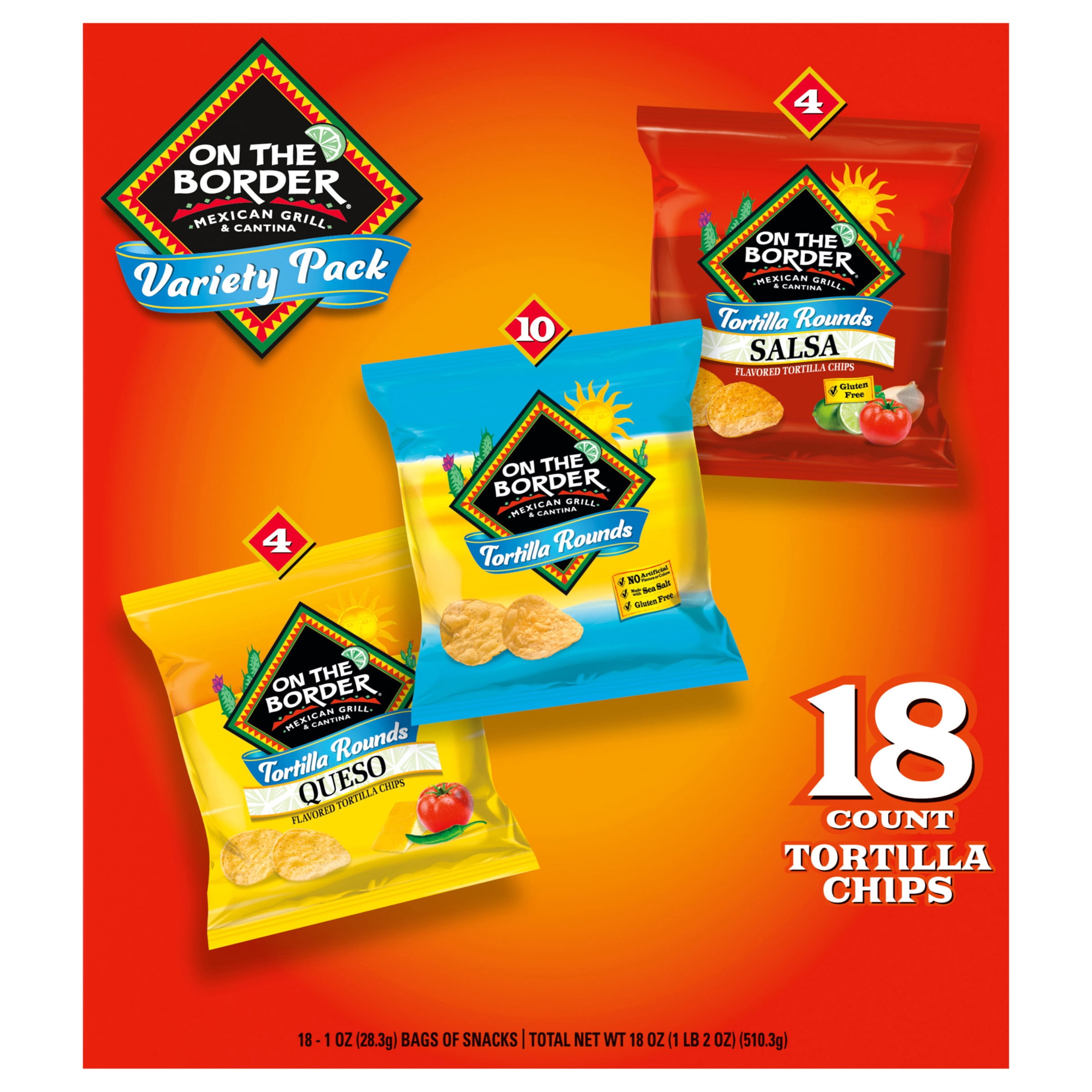 On The Border Tortilla Chips Rounds Variety Pack, 1 oz, 18 Count Box