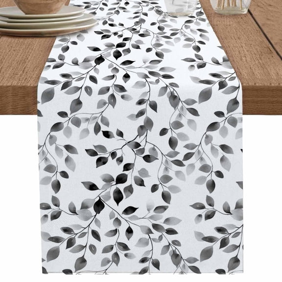 nqOlkjepod Black Eucalyptus Leaves Table Runner 36 Inches Long Farmhouse Dress Scarves, Summer Botanical Watercolor Retro Dining Tablerunner for Coffee Table/Kitchen Island/Party, Small 13"x36"