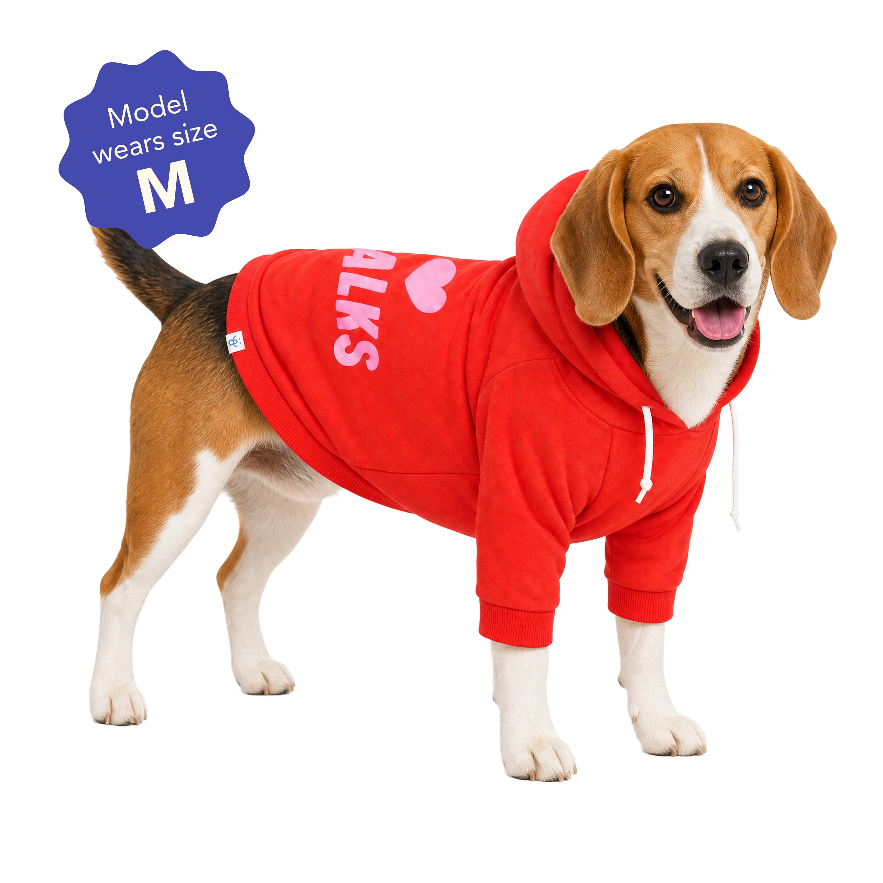Oodles I Heart Walks Fall Dog Hoodie, Red, Medium