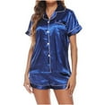 thumbnail image 4 of Usmixi Womens 2 Piece Sleepwear Comfy Silky Satin Pajamas Homewear Sets Casual Button Down Short Sleeve Tops and Shorts Lounge Sets with Pocket under $5, 4 of 5