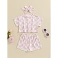 thumbnail image 2 of Bagilaanoe 3pcs Toddler Baby Girl Shorts Set Short Sleeve Floral Print T Shirt Tops + Shorts + Headband 6M 12M 18M 24M 3T 4T Kids Casual Summer Clothes, 2 of 7