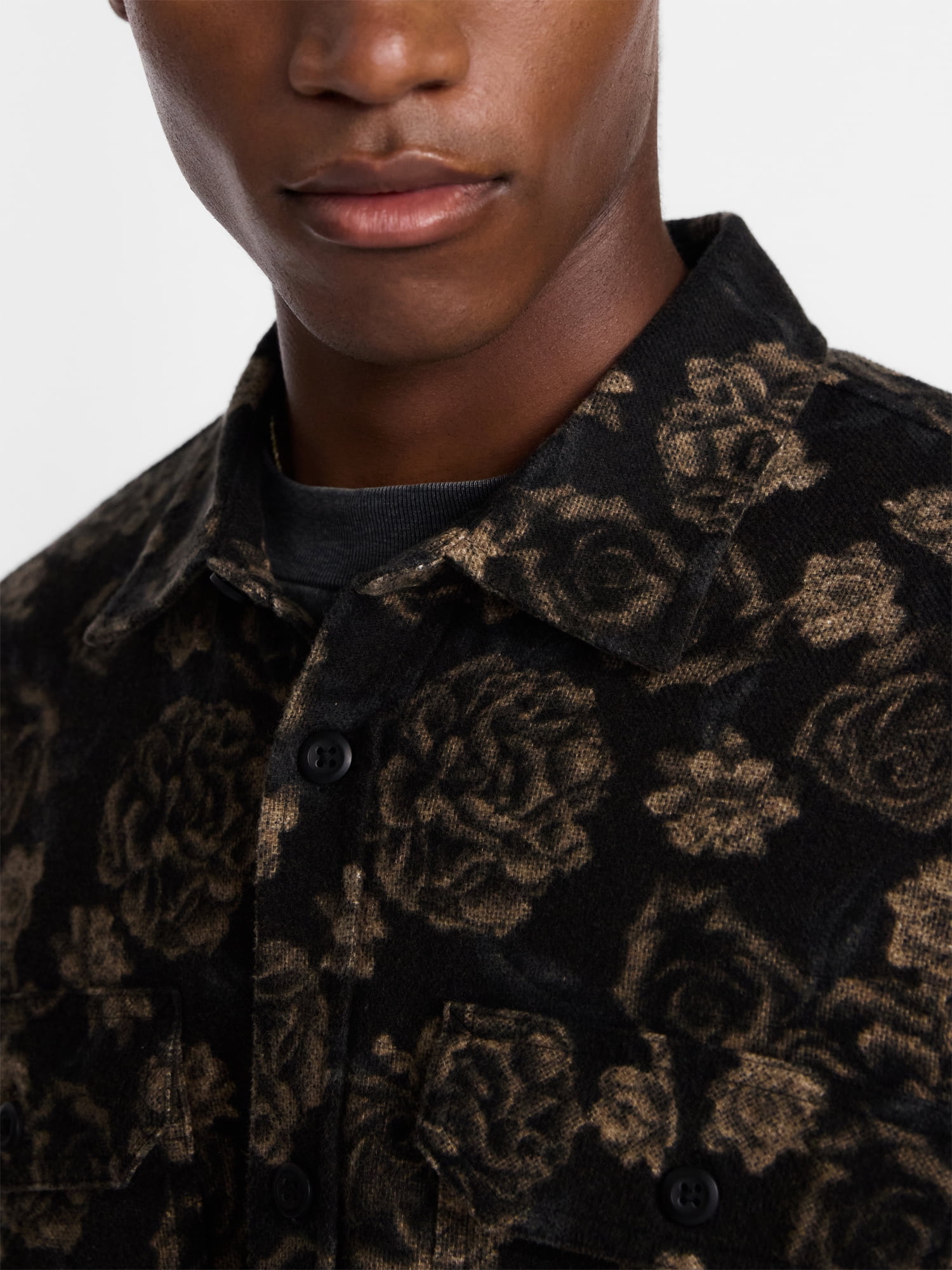 No Boundaries Cotton Boxy Cropped Fit Printed Flannel Shirt with Long Sleeves, Men's XS-5XB