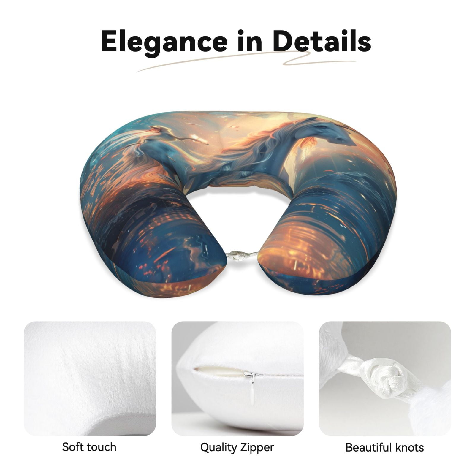 Xecao Forest Lake White Horse Print Memory Foam Cervical Neck Pillow Versatile U-Shaped Pillows for Home,Office,Camping,Travelling,Soft Washable Cover