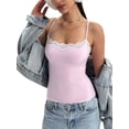 thumbnail image 3 of Women'S Lace Y2K Square Neck Strap Tank Top Sleeveless Going Out Party Club Basic Shirt Pink L, 3 of 7