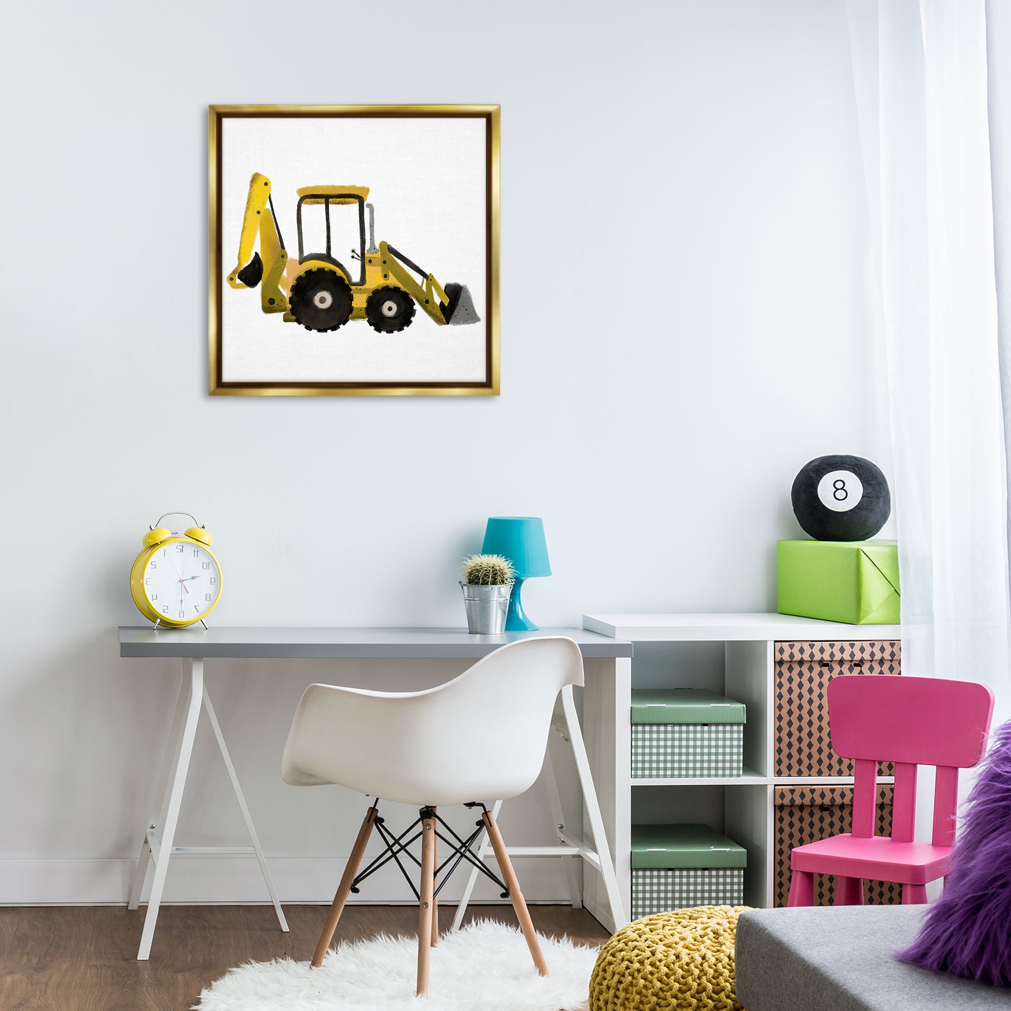 Stupell Industries Yellow Simple Bulldozer Transportation Painting Gold Floater Framed Canvas Art Print Wall Art, 25 x 25