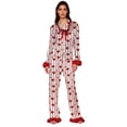 thumbnail image 2 of AIGUR Mommy and Me Satin Pajamas Set Adorable Heart Print Long Sleeve Turn Down Collar Tops and Pants, Family Matching Sleepwear, 2 of 6