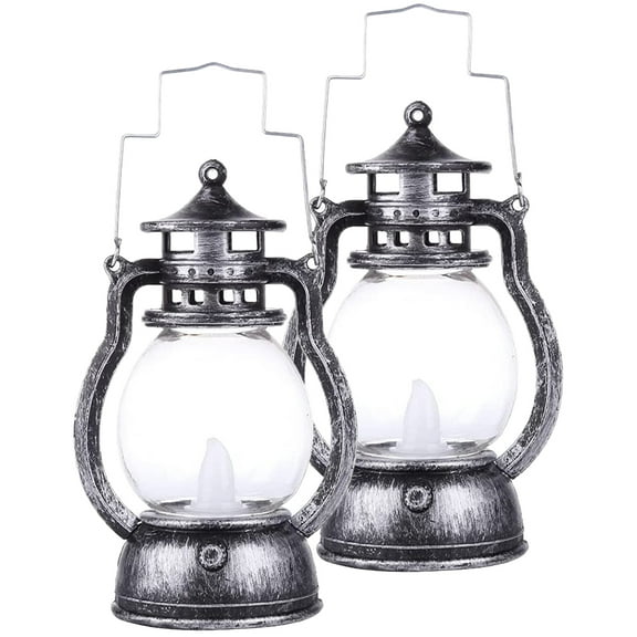Masteelf  2 Pcs Silver Old Fashioned Handheld Lamp Portable Lantern