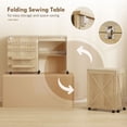 thumbnail image 4 of Table Pliante pour Machine à Coudre avec Rangement - Table d'Artisanat en Bois Naturel sur Roulettes pour Salon, Chambre et Bureau - Conception d'Armoire Compacte avec Chevilles et Tablette, 4 of 7