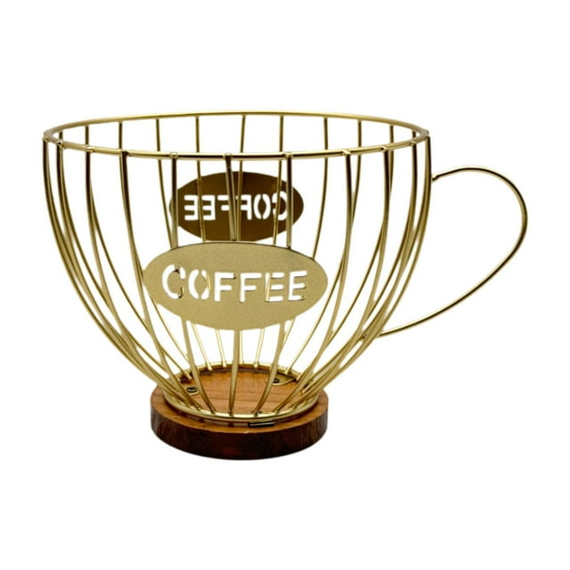 Soporte para cápsulas de café, taza para almacenar cápsulas de espresso, base de madera, alambre de hierro, cápsula de café Oro