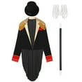 thumbnail image 5 of vastwit Men's Ringmaster Outfits Long Sleeve Open Front Velvet Tailcoat Magician Jacket Black 3XL, 5 of 6