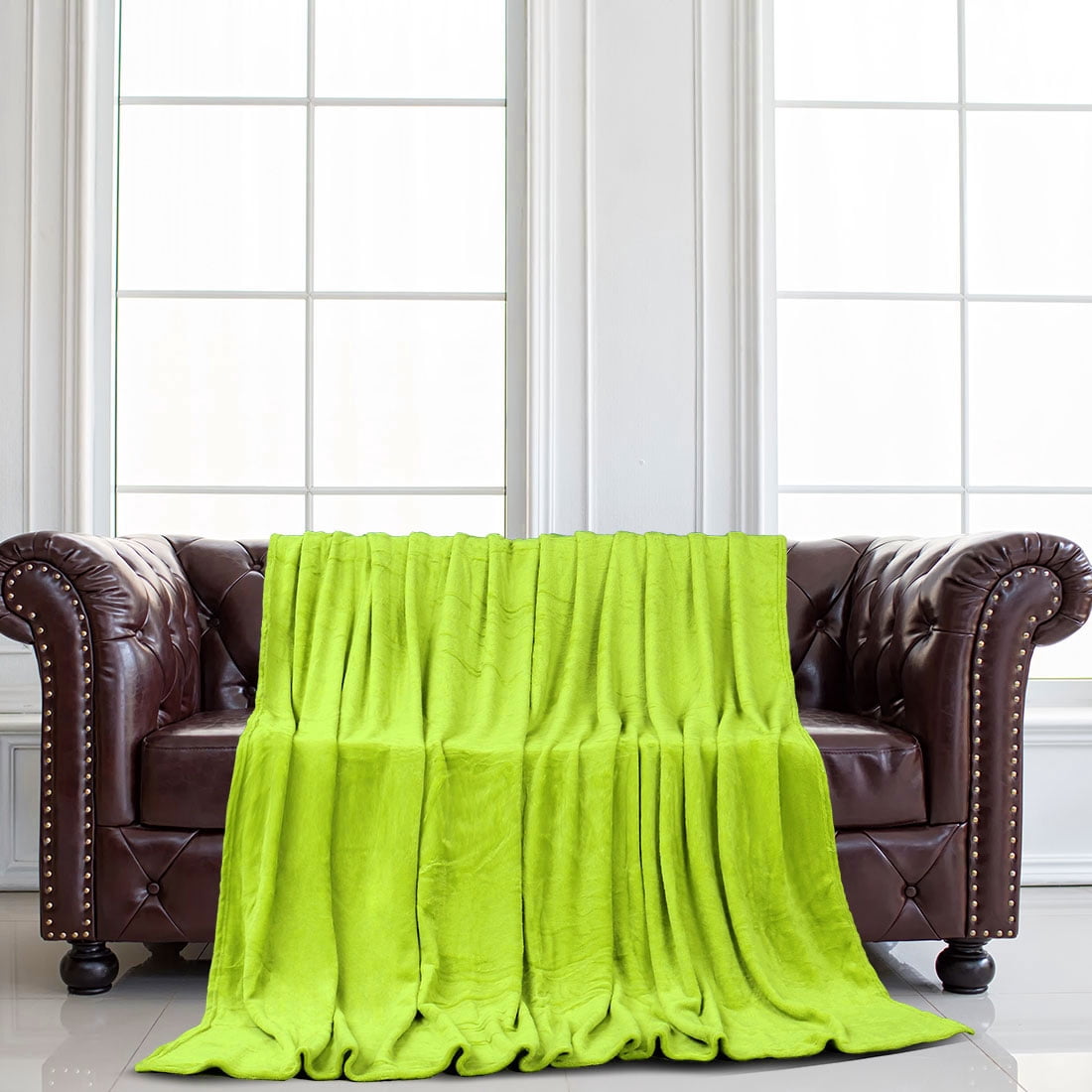 Unique Bargains Fuzzy Plush Flannel Fleece Throw Blanket Yellow Green 71" x 78"