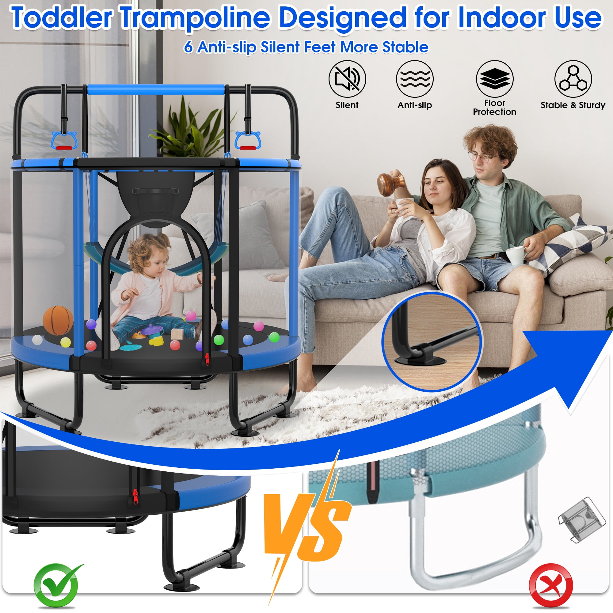 Cochan Trampoline for Kids 4.5FT 500LBS Toddler Trampoline with Enclosure Net and Handlebar, Mini Small Kids Trampoline for Age 1-6, Birthday Gift for Kids