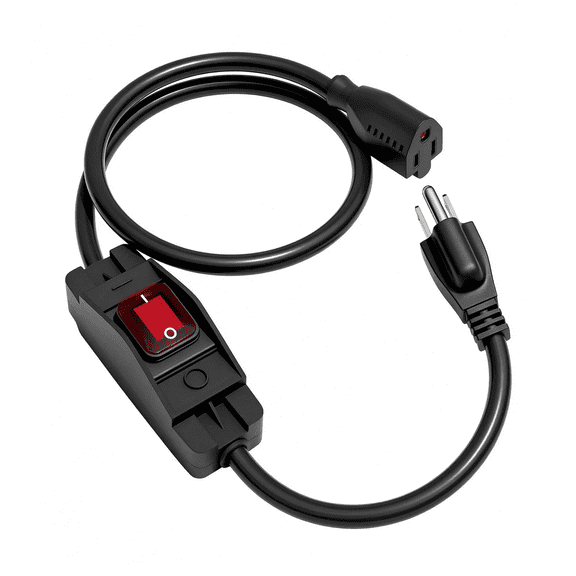 GJX 3Ft Extension Cord with Switch,Heavy Duty 14Awg Outdoor Waterproof Inline on Off Switch with Led Indicator,3-Prong Grounded Sjtw Power Cord,15A 125V 1875W for Lights & Equipment
