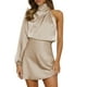 thumbnail image 1 of Vestido de cóctel de satén de manga larga y hombros descubiertos para mujer: diseño elegante de color liso, cremallera trasera oculta, para bodas/fiestas, 1 of 6