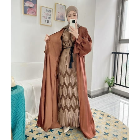 

Puff Sleeve Cardigan Femme Musulmane Ramadan Gown Turkey Islamic Clothing Muslim Women Dubai Robe Modesty Robe Mrocain Jilbab