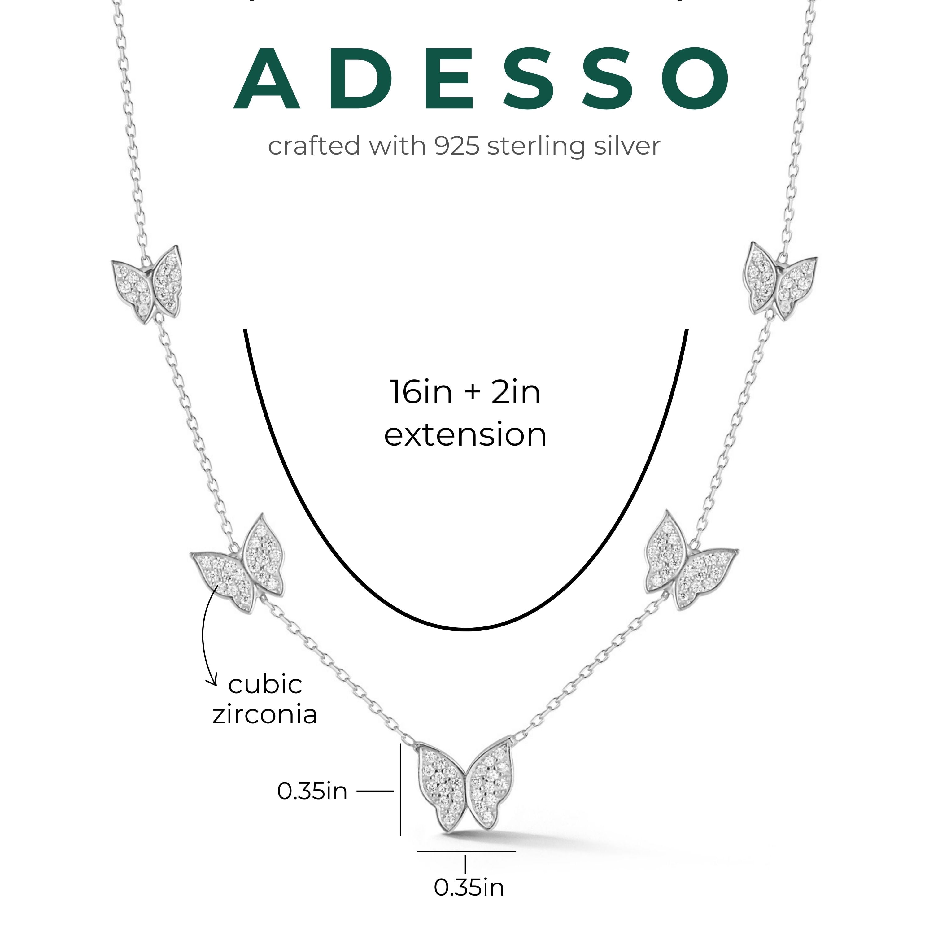 Adesso Milano Jewelry Sterling Silver Dainty Butterfly Necklace for Women, Silver, 16"